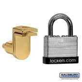 Key Padlock - with Gold Finish Hasp - for Solid Oak Executive Wood Locker Door- with (2) Keys