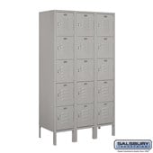 12" Wide Five Tier Box Style Standard Metal Locker - 3 Wide - 5 Feet High - 15 Inches Deep