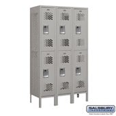12" Wide Double Tier Vented Metal Locker - 3 Wide - 5 Feet High - 15 Inches Deep