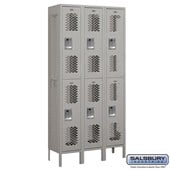 12" Wide Double Tier Vented Metal Locker - 3 Wide - 6 Feet High - 12 Inches Deep