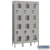 15" Wide Double Tier Vented Metal Locker - 3 Wide - 6 Feet High - 15 Inches Deep