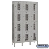 15" Wide Four Tier Vented Metal Locker - 3 Wide - 6 Feet High - 15 Inches Deep