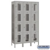 15" Wide Four Tier Vented Metal Locker - 3 Wide - 6 Feet High - 18 Inches Deep